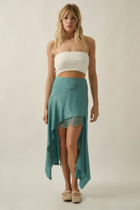 Sashay All Day Satin and Lace High-Low Midi Skirt - ShopPromesa