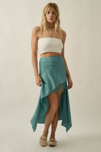 Sashay All Day Satin and Lace High-Low Midi Skirt - ShopPromesa