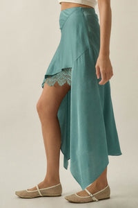 Sashay All Day Satin and Lace High-Low Midi Skirt - ShopPromesa