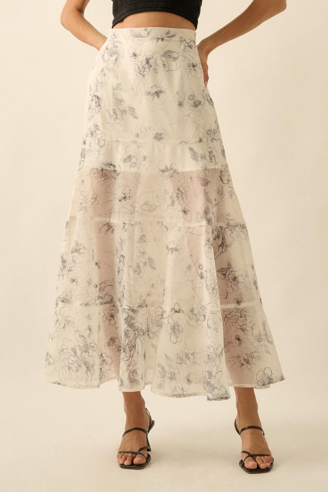 Gossamer Garden Floral Organza Tiered Maxi Skirt - ShopPromesa