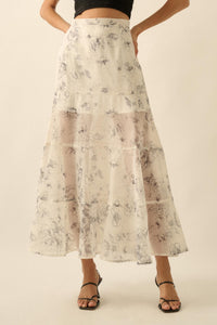 Gossamer Garden Floral Organza Tiered Maxi Skirt - ShopPromesa