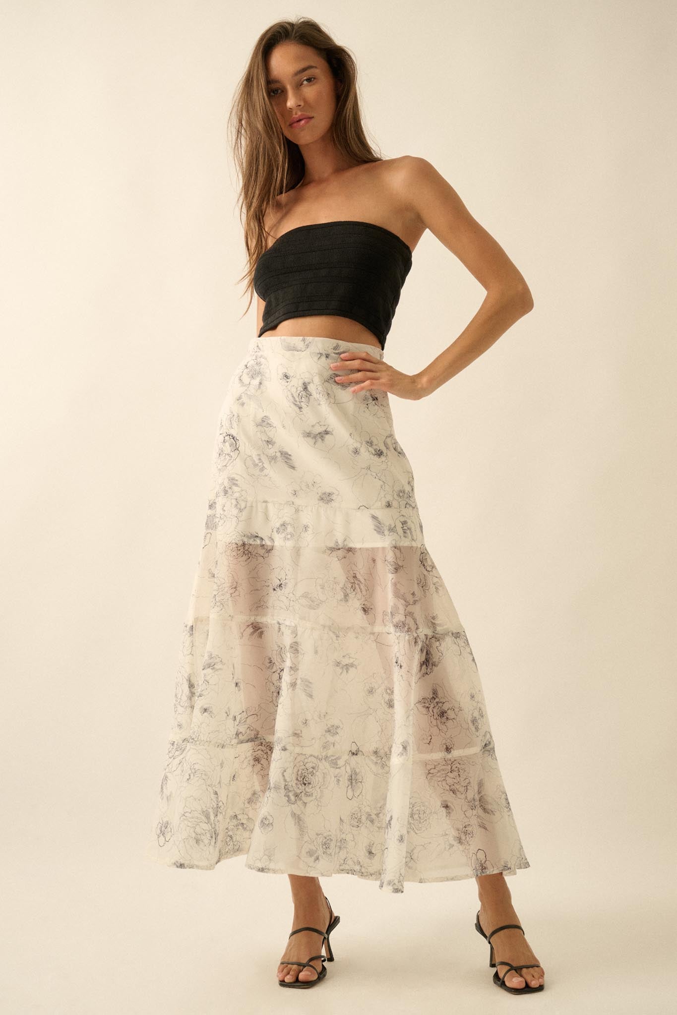 Gossamer Garden Floral Organza Tiered Maxi Skirt - ShopPromesa