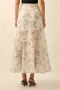 Gossamer Garden Floral Organza Tiered Maxi Skirt - ShopPromesa