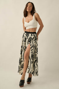 Jungle Cruise Tropical-Print Pleated Wrap Maxi Skirt - ShopPromesa