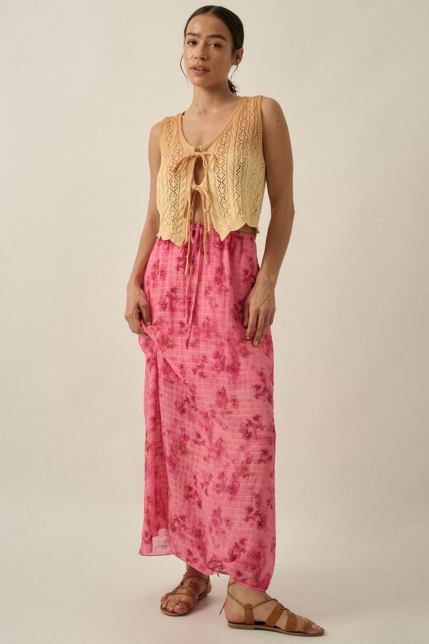 Blooming Meadow Striped Floral Chiffon Maxi Skirt - ShopPromesa