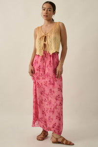 Blooming Meadow Striped Floral Chiffon Maxi Skirt - ShopPromesa