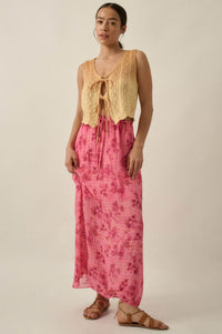 Blooming Meadow Striped Floral Chiffon Maxi Skirt - ShopPromesa