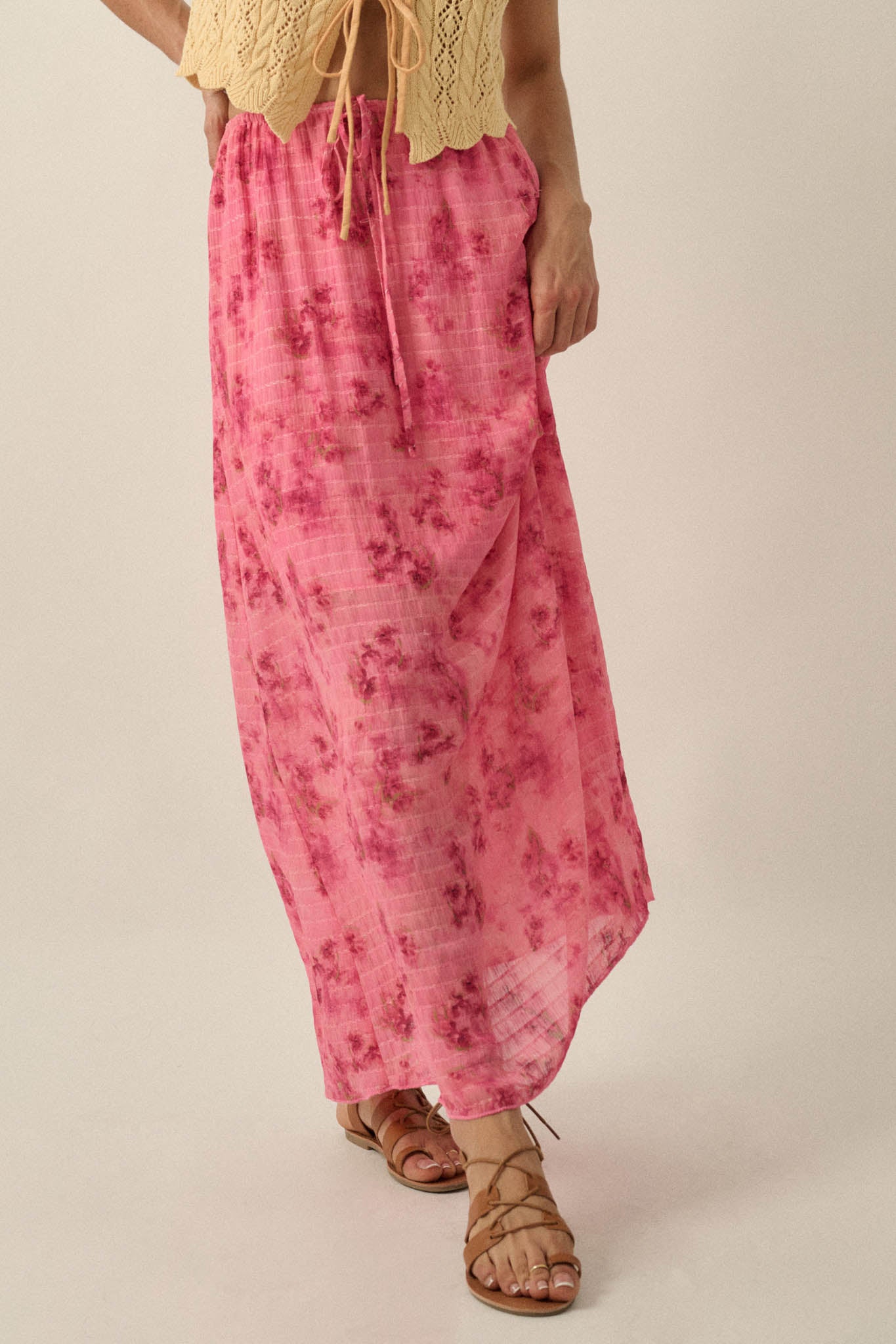 Blooming Meadow Striped Floral Chiffon Maxi Skirt - ShopPromesa