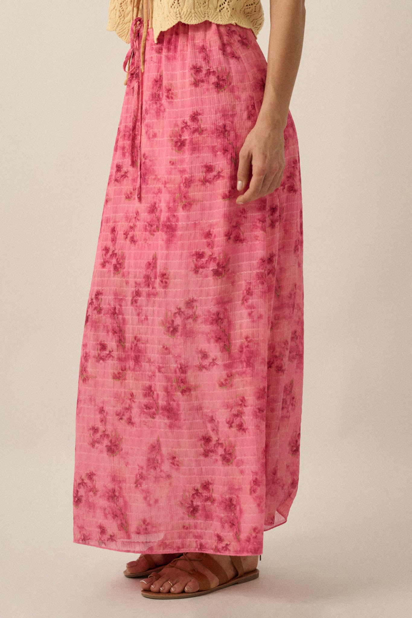 Blooming Meadow Striped Floral Chiffon Maxi Skirt - ShopPromesa