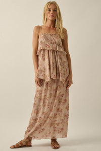 Blooming Meadow Striped Floral Chiffon Maxi Skirt - ShopPromesa
