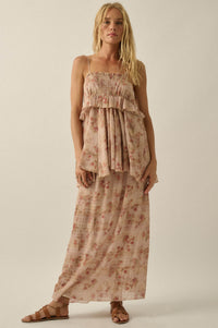 Blooming Meadow Striped Floral Chiffon Maxi Skirt - ShopPromesa