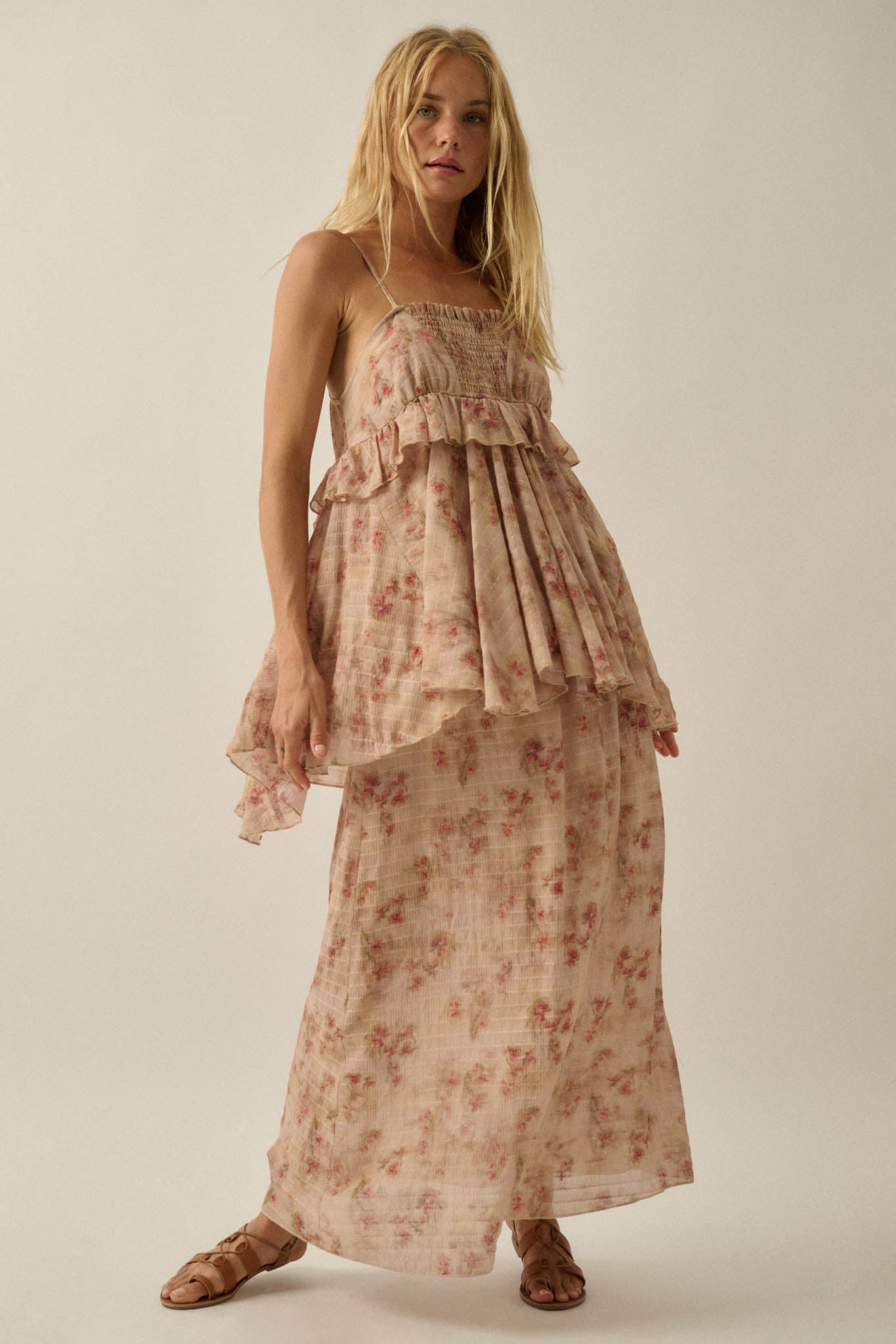 Blooming Meadow Striped Floral Chiffon Maxi Skirt - ShopPromesa