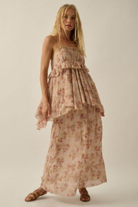 Blooming Meadow Striped Floral Chiffon Maxi Skirt - ShopPromesa