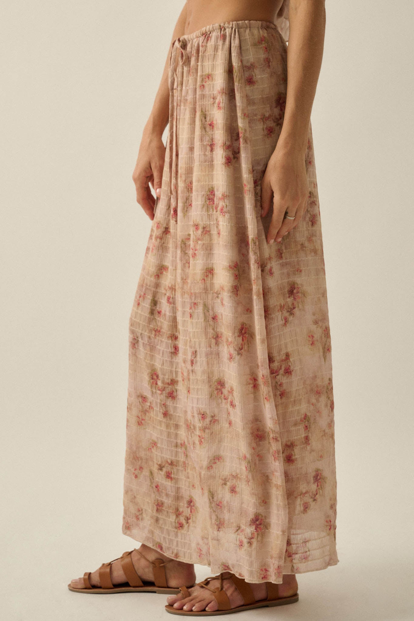 Blooming Meadow Striped Floral Chiffon Maxi Skirt - ShopPromesa