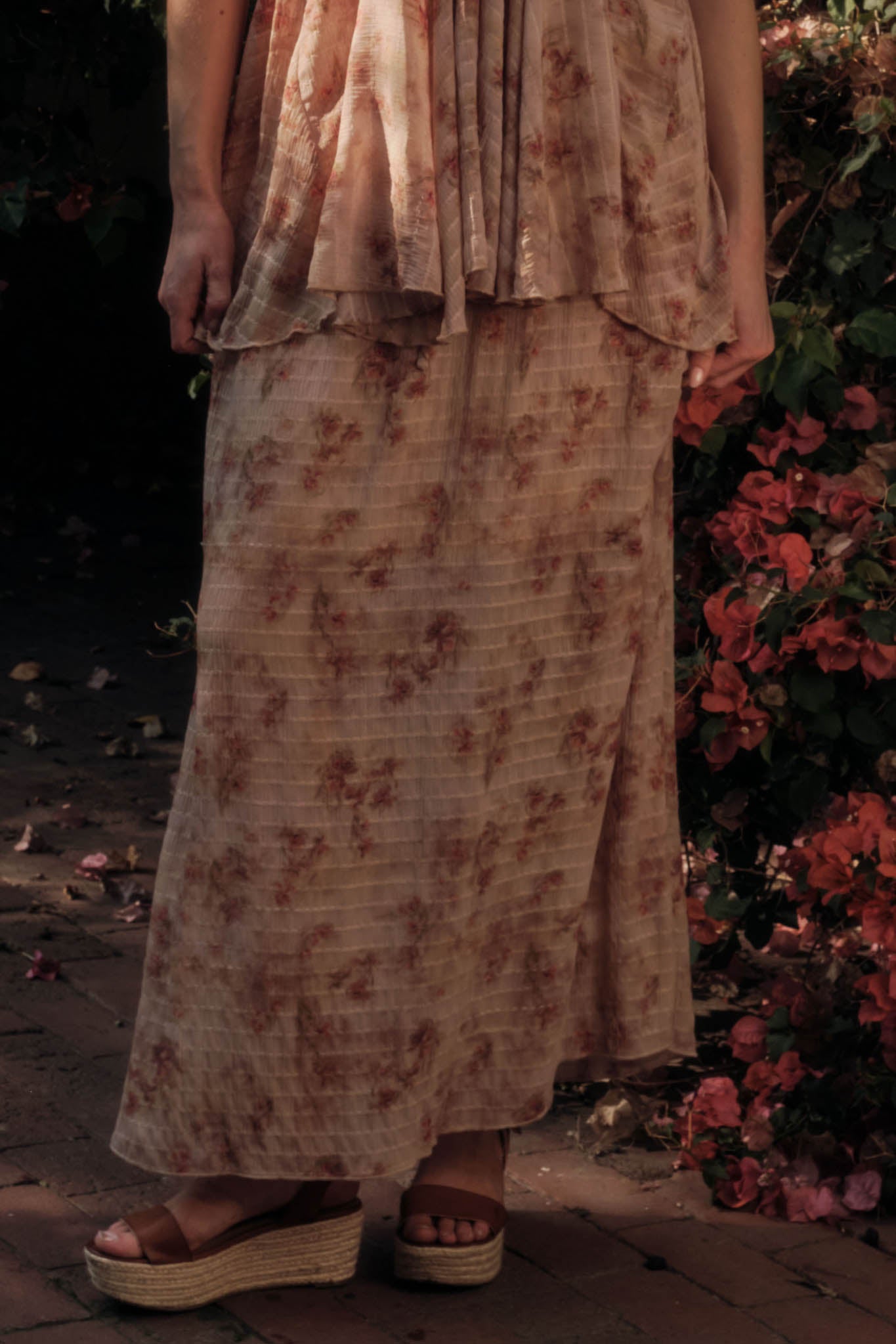 Blooming Meadow Striped Floral Chiffon Maxi Skirt - ShopPromesa