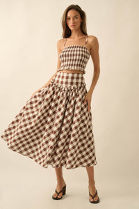 Delicious Days Gingham Plaid Drop-Waist Midi Skirt - ShopPromesa