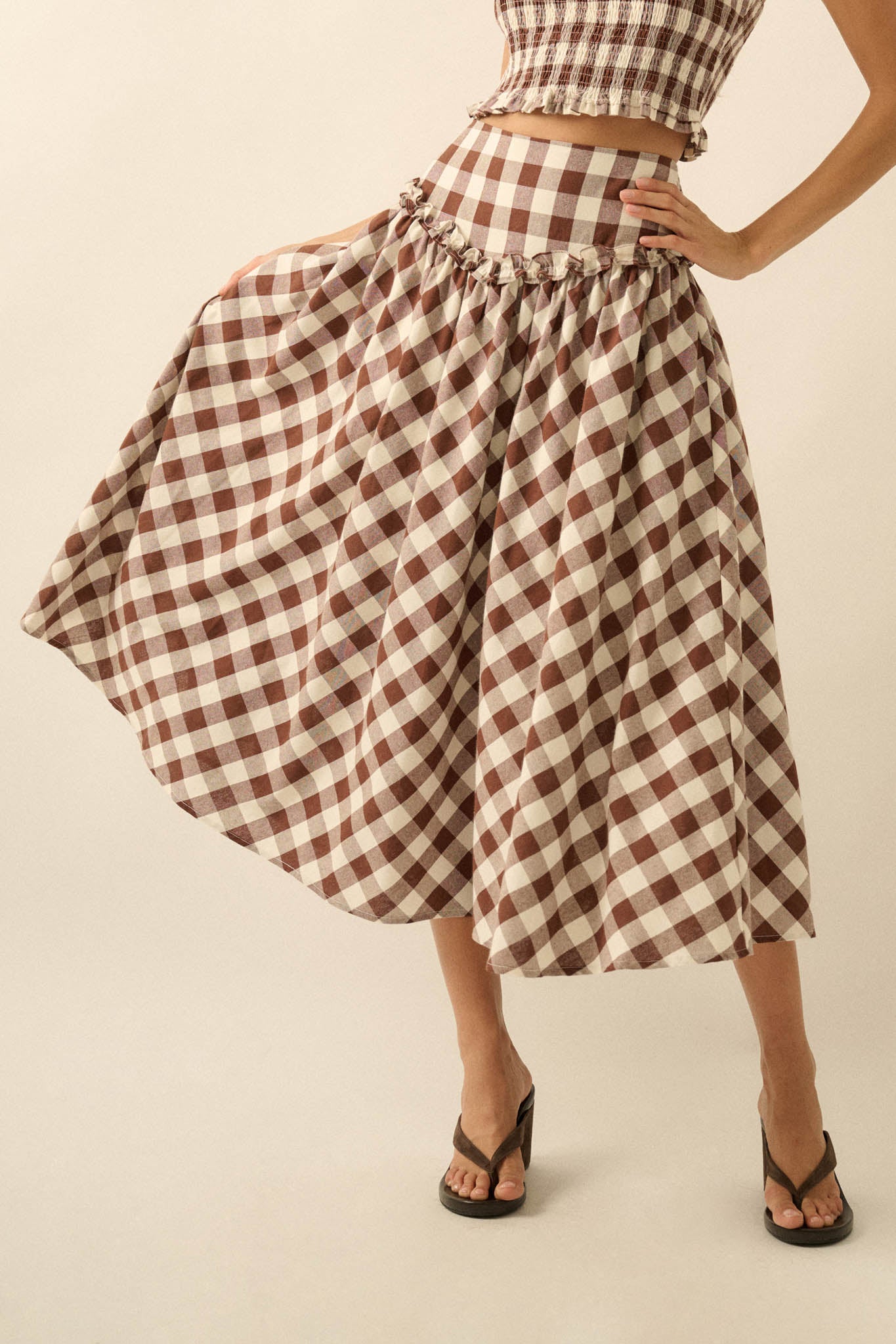 Delicious Days Gingham Plaid Drop-Waist Midi Skirt - ShopPromesa
