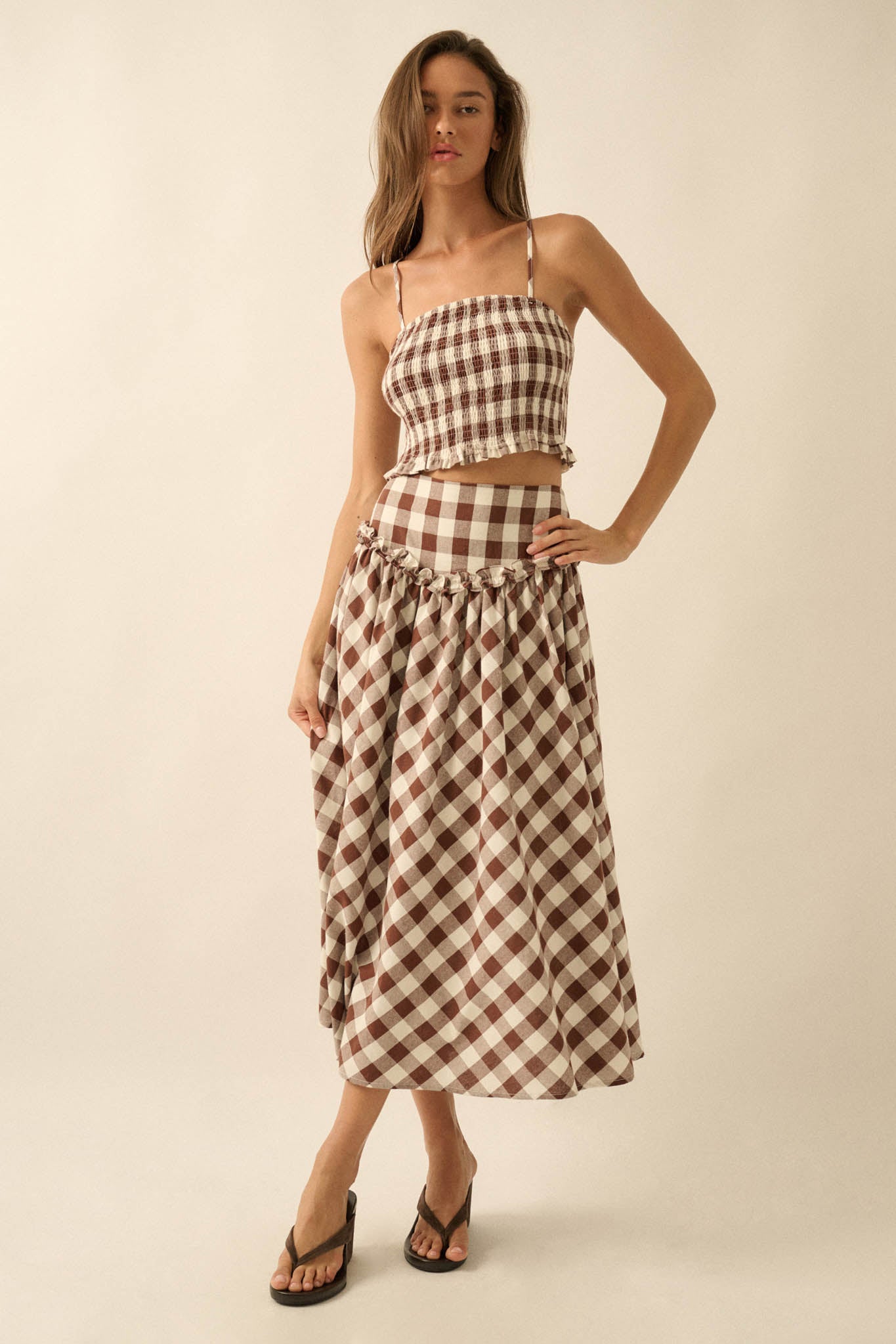 Delicious Days Gingham Plaid Drop-Waist Midi Skirt - ShopPromesa