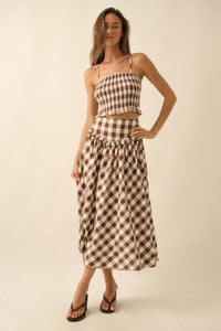 Delicious Days Gingham Plaid Drop-Waist Midi Skirt - ShopPromesa