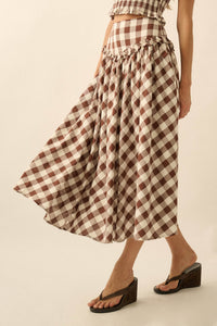 Delicious Days Gingham Plaid Drop-Waist Midi Skirt - ShopPromesa