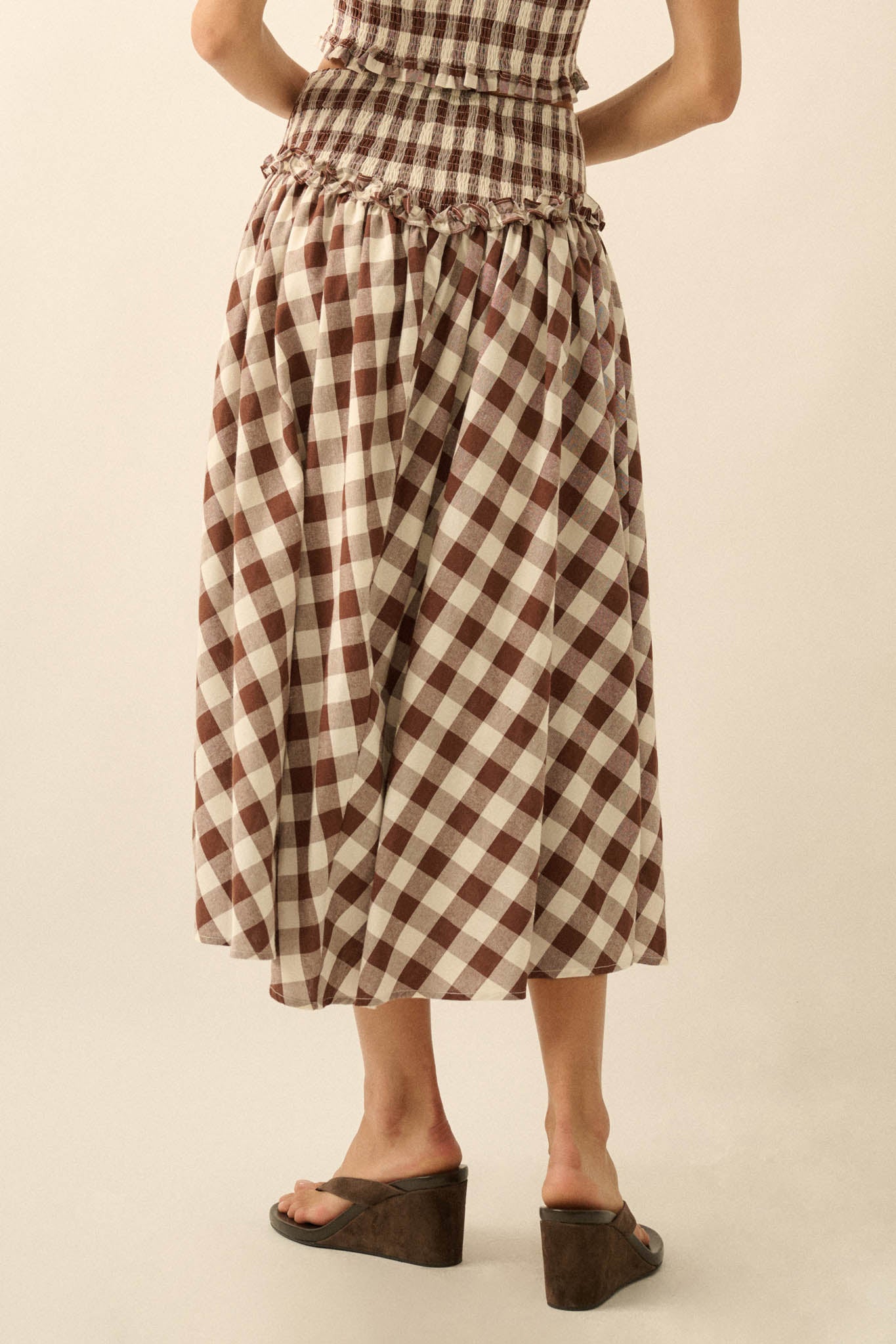 Delicious Days Gingham Plaid Drop-Waist Midi Skirt - ShopPromesa