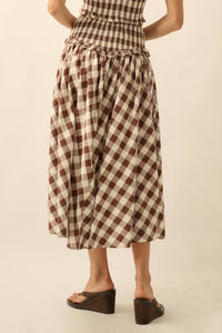 Delicious Days Gingham Plaid Drop-Waist Midi Skirt - ShopPromesa