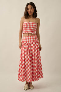 Delicious Days Gingham Plaid Drop-Waist Midi Skirt - ShopPromesa