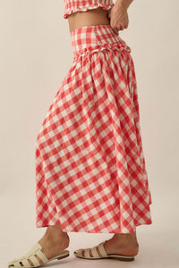 Delicious Days Gingham Plaid Drop-Waist Midi Skirt - ShopPromesa