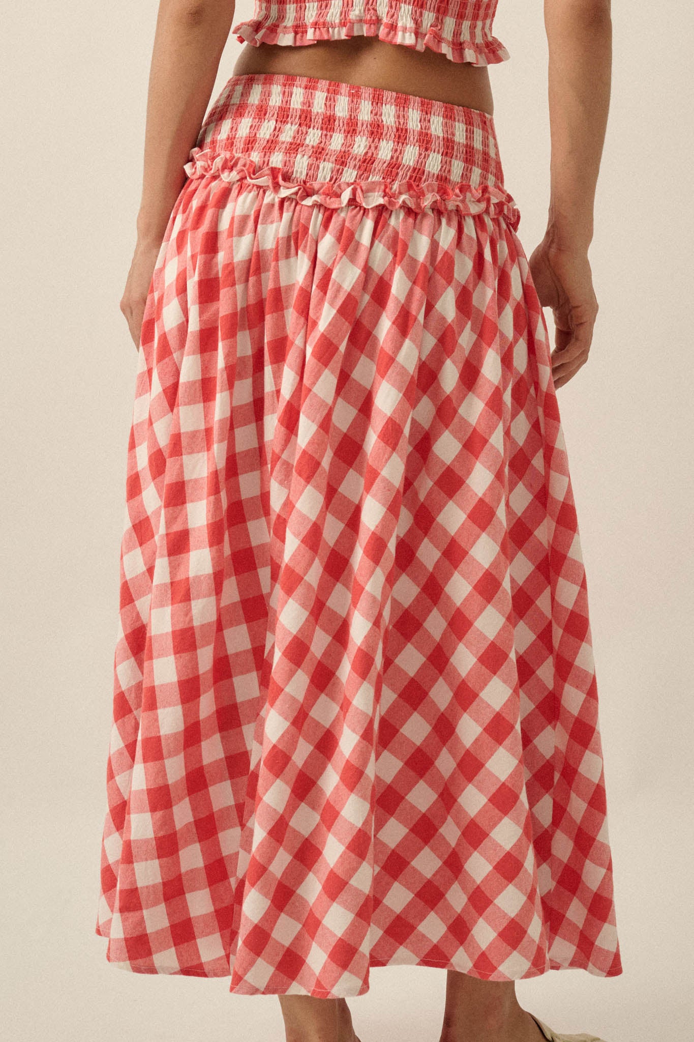 Delicious Days Gingham Plaid Drop-Waist Midi Skirt - ShopPromesa