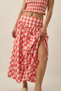 Delicious Days Gingham Plaid Drop-Waist Midi Skirt - ShopPromesa
