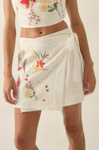 Floral Fantasy Embroidered Cotton Wrap Mini Skirt - ShopPromesa
