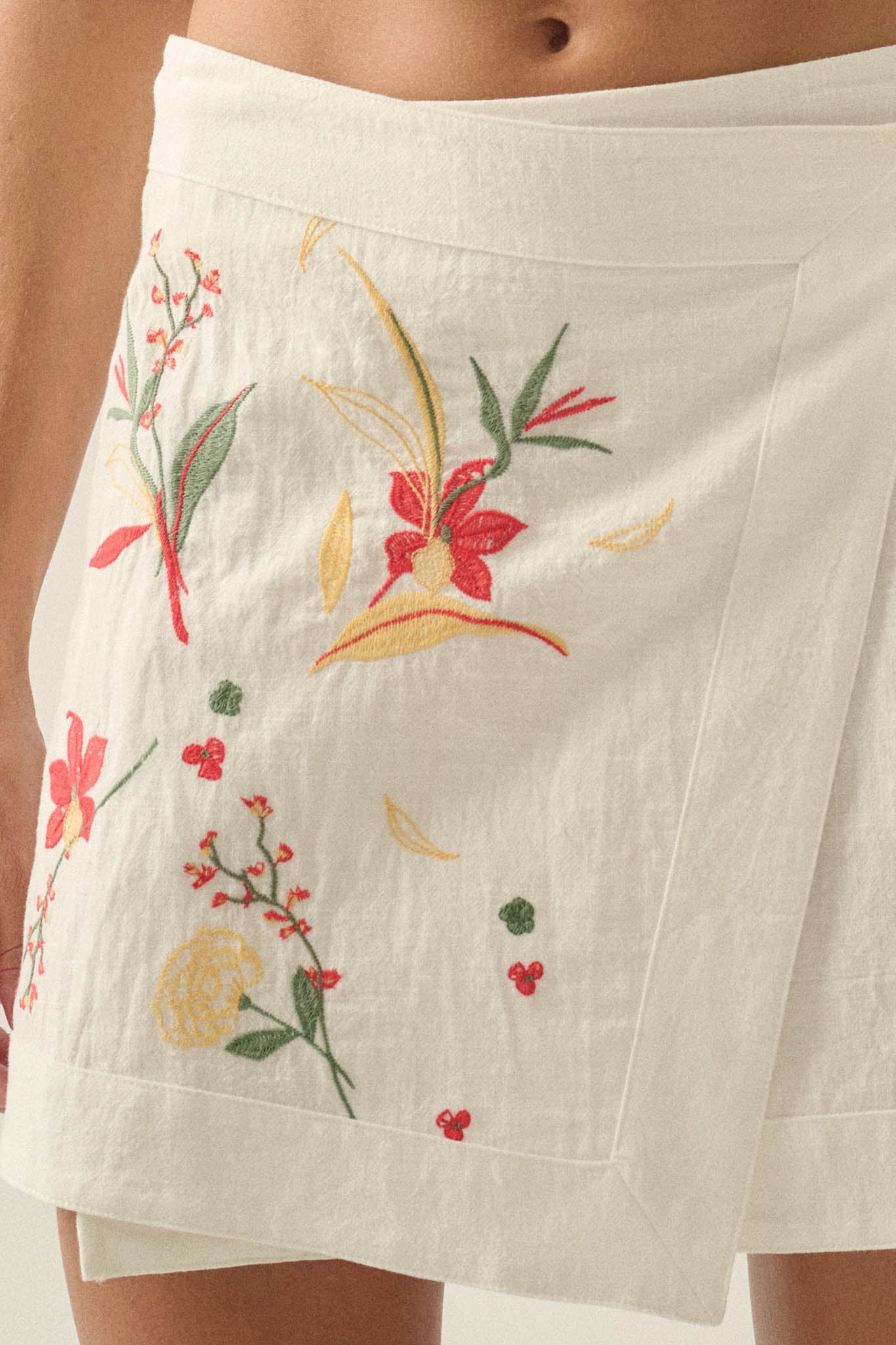 Floral Fantasy Embroidered Cotton Wrap Mini Skirt - ShopPromesa