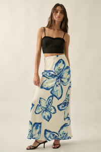 Celestial Blooms Floral Bias-Cut Satin Maxi Skirt - ShopPromesa
