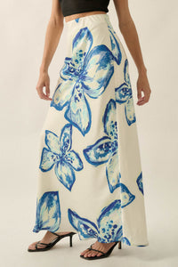 Celestial Blooms Floral Bias-Cut Satin Maxi Skirt - ShopPromesa