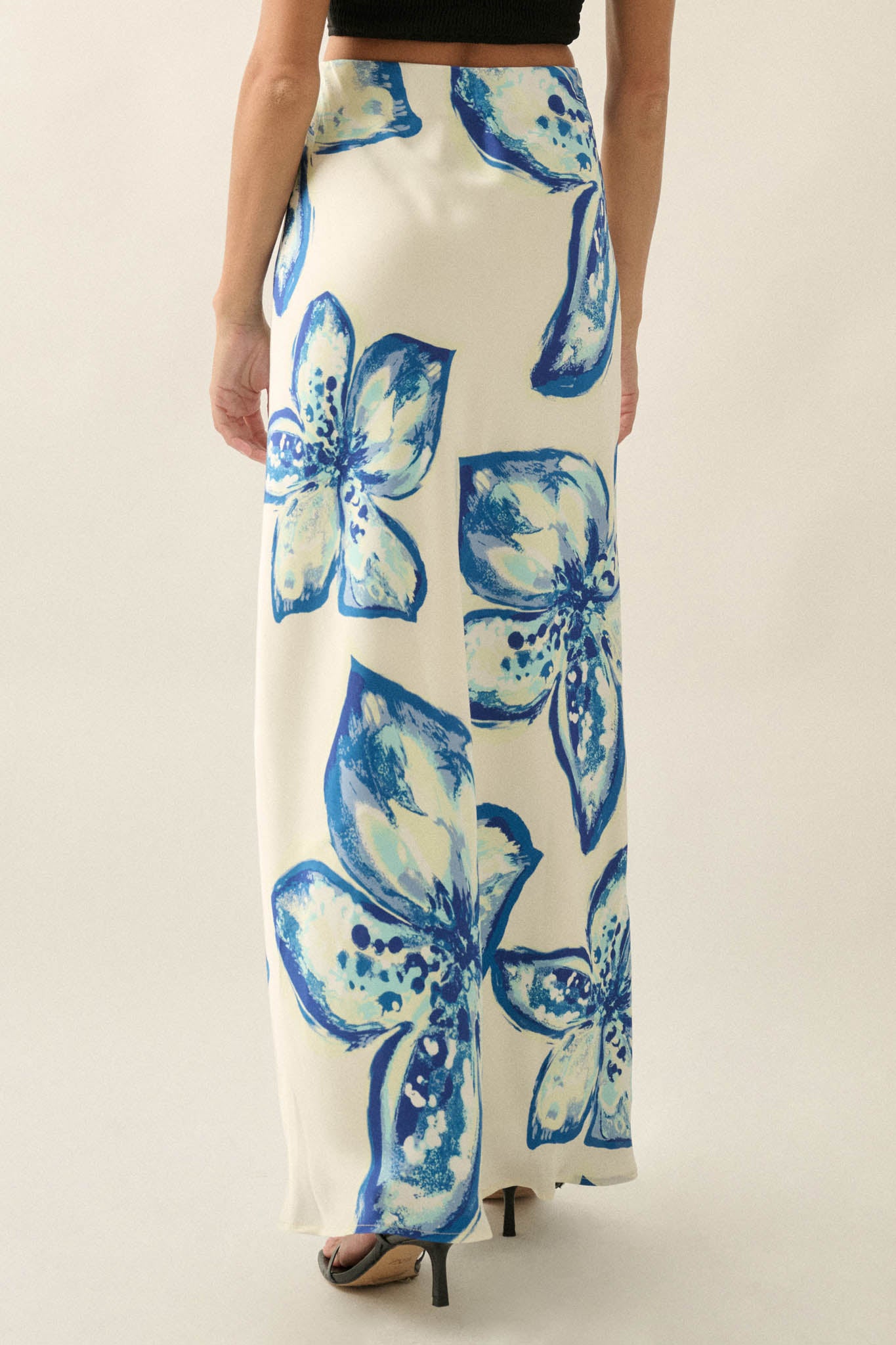 Celestial Blooms Floral Bias-Cut Satin Maxi Skirt - ShopPromesa