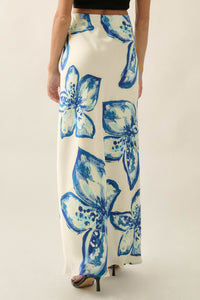 Celestial Blooms Floral Bias-Cut Satin Maxi Skirt - ShopPromesa