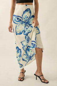 Celestial Blooms Floral Bias-Cut Satin Maxi Skirt - ShopPromesa