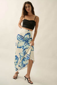 Celestial Blooms Floral Bias-Cut Satin Maxi Skirt - ShopPromesa