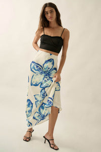 Celestial Blooms Floral Bias-Cut Satin Maxi Skirt - ShopPromesa
