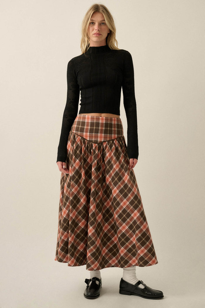 Cabin Couture Plaid Drop-Waist A-Line Midi Skirt - ShopPromesa