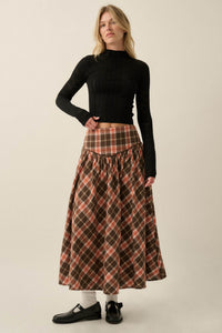 Cabin Couture Plaid Drop-Waist A-Line Midi Skirt - ShopPromesa