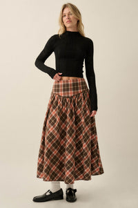 Cabin Couture Plaid Drop-Waist A-Line Midi Skirt - ShopPromesa