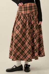 Cabin Couture Plaid Drop-Waist A-Line Midi Skirt - ShopPromesa
