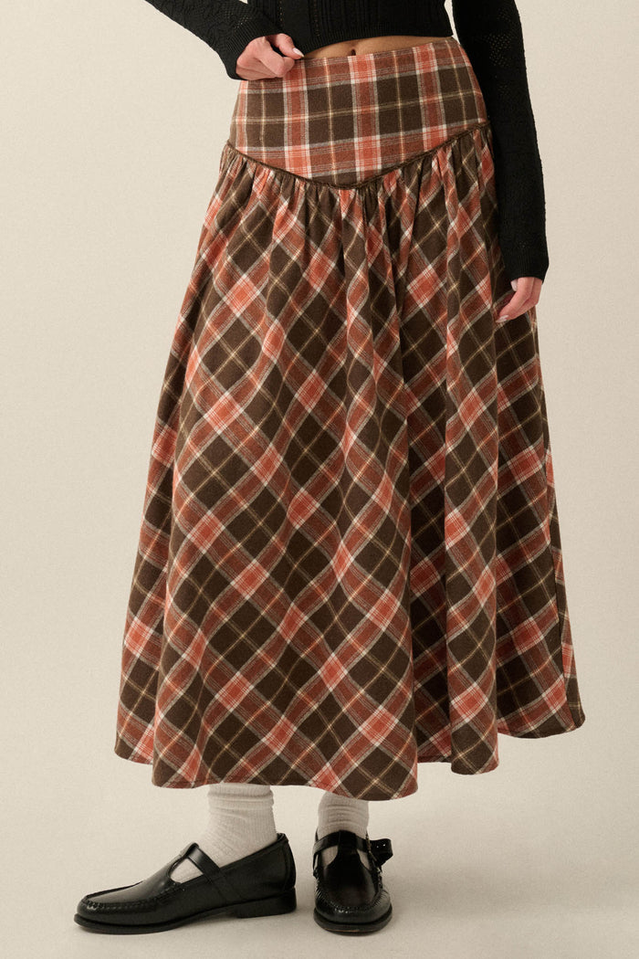 Cabin Couture Plaid Drop-Waist A-Line Midi Skirt - ShopPromesa