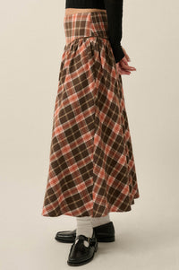 Cabin Couture Plaid Drop-Waist A-Line Midi Skirt - ShopPromesa