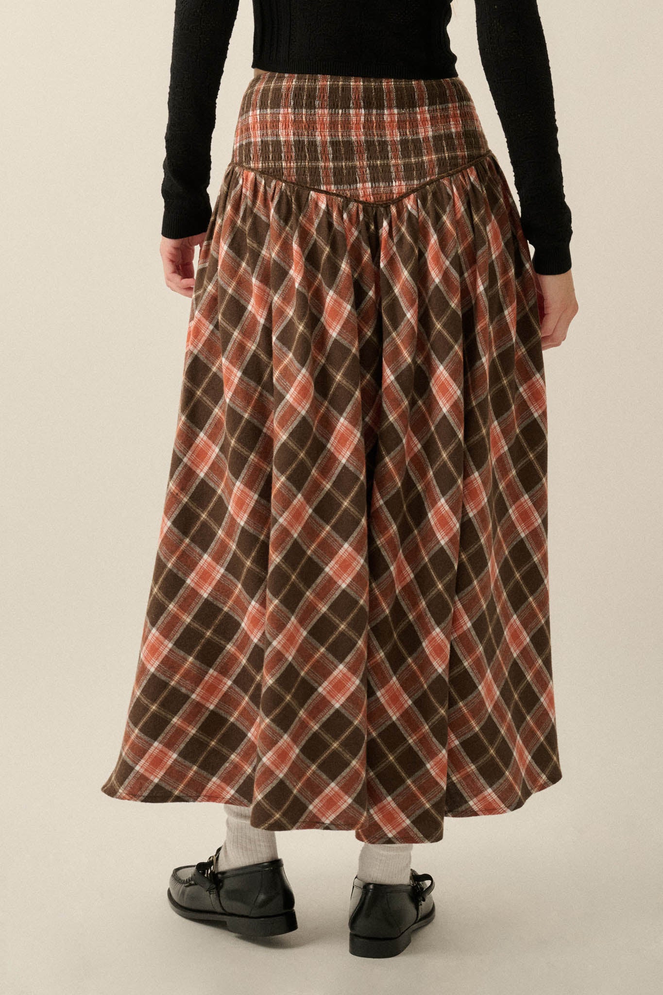 Cabin Couture Plaid Drop-Waist A-Line Midi Skirt - ShopPromesa