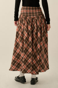 Cabin Couture Plaid Drop-Waist A-Line Midi Skirt - ShopPromesa