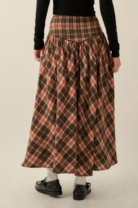 Cabin Couture Plaid Drop-Waist A-Line Midi Skirt - ShopPromesa