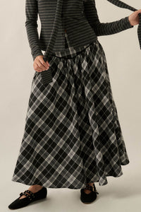 Cabin Couture Plaid Drop-Waist A-Line Midi Skirt - ShopPromesa