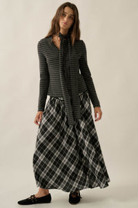 Cabin Couture Plaid Drop-Waist A-Line Midi Skirt - ShopPromesa
